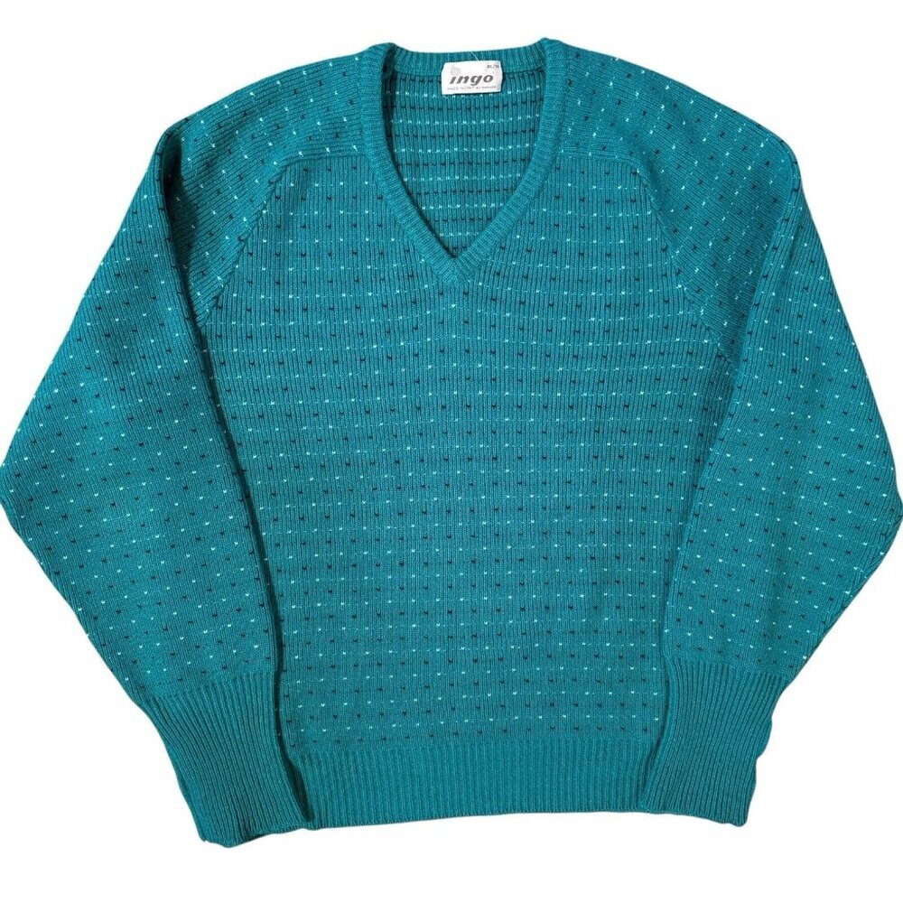 Vintage 1980s Ingo Made in Canada Polka Dot Knit Wool Sweater XL